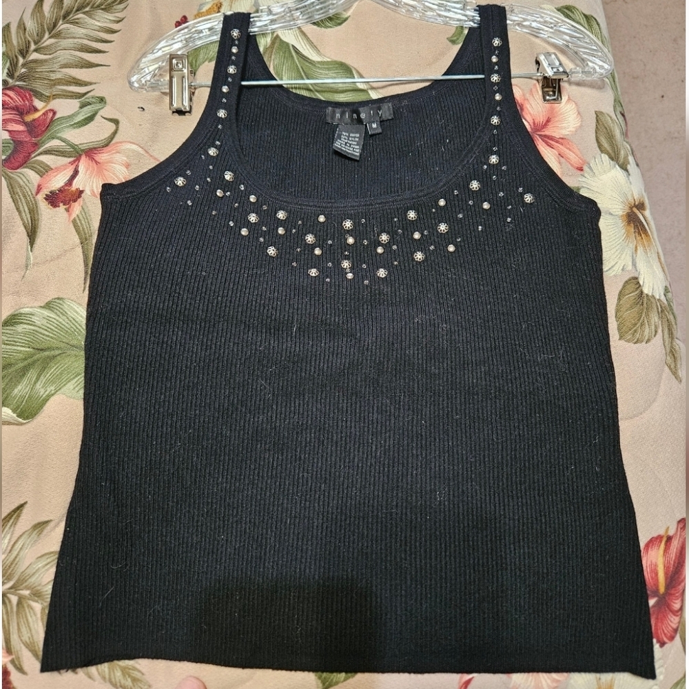 #537 Ninety- Black Studded Women's Ribbed Tank Top.sz.M